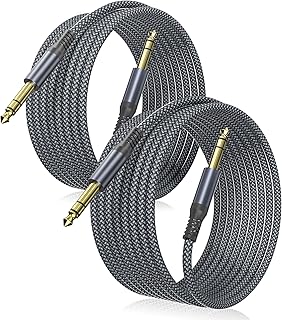 Elebase 1/4 Inch TRS Instrument Guitar Cable 10ft 2Pack,Straight 6.35mm Guitar Bass AMP Cord,Quarter Inch 6.3mm Male Jack Stereo Audio Balanced Line for Electric Guitar,Bass,Keyboard,Amplifier,Speaker