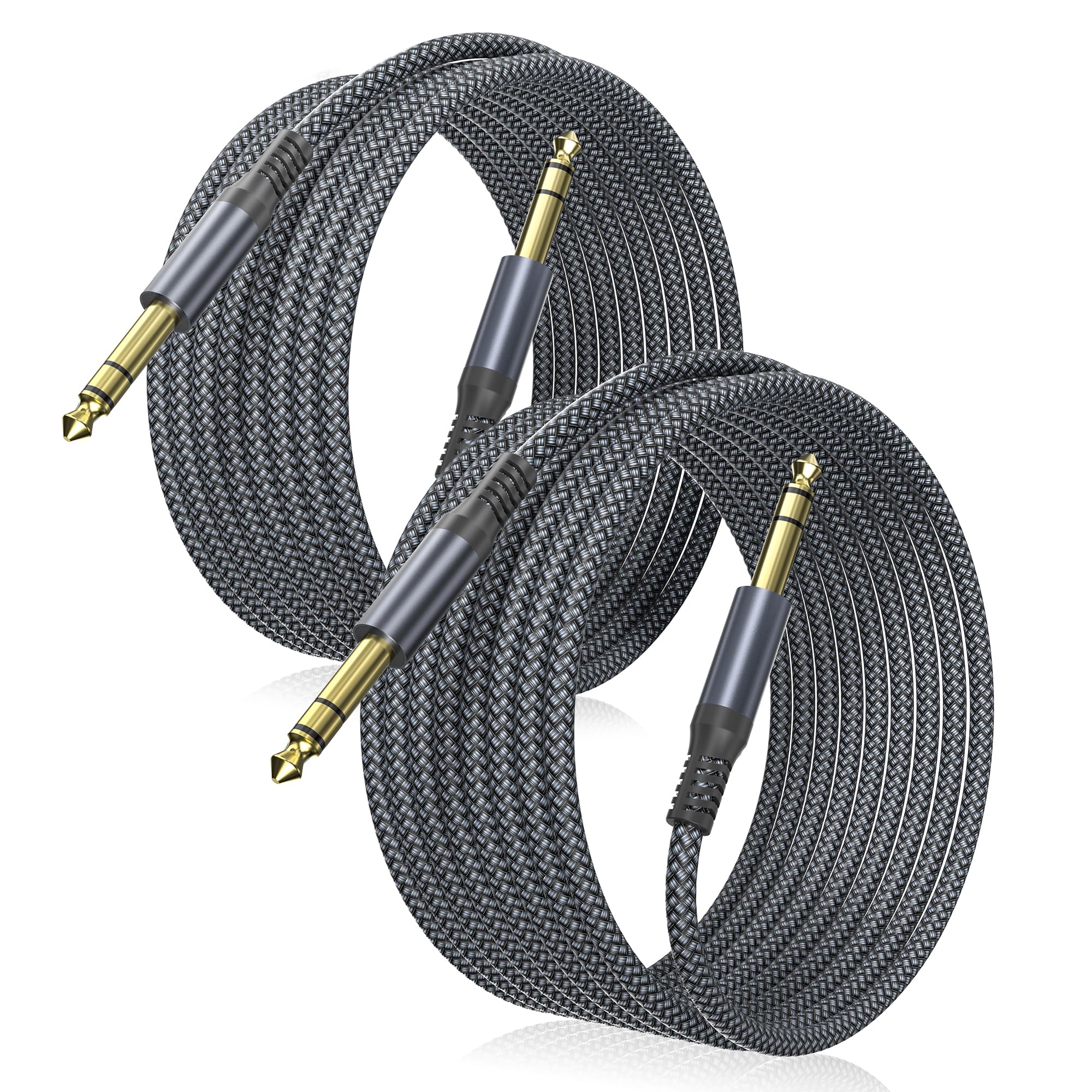 Elebase 1/4 Inch TRS Instrument Cable 20ft 2-Pack,Straight 6.35mm Male Jack Stereo Audio Interconnect Cord,6.35 mm Balanced Line for Electric Guitar,Bass,Keyboard,Mixer,Amplifier,Amp,Speaker,Equalizer