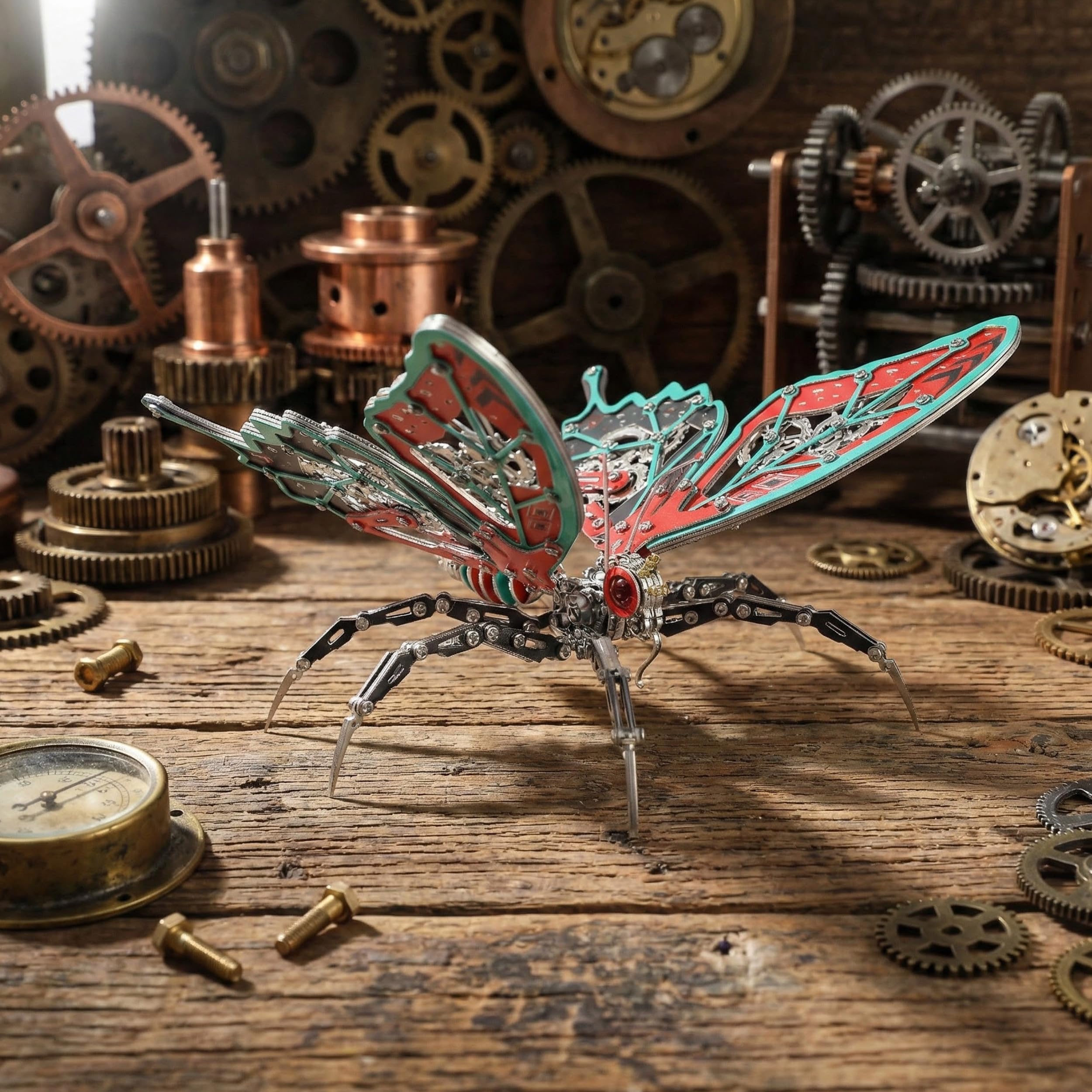 Mechanisches Metall-Schmetterlings-3D-Puzzlemodell für Erwachsene, Steampunk-Insekten-Bausatz mit Werkzeug, STEM-Puzzle Roter Traum-Schmetterling, Cooles Ausstellungsmodell