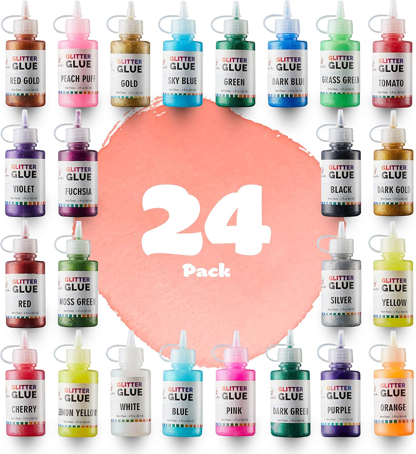 Glitter Glue (Value Pack - 24 Colors) | Washable Glittery Art Glue | Essential Slime Supplies for Slime Making and Arts & Crafts Projects | Non-Toxic & Safe for Kids