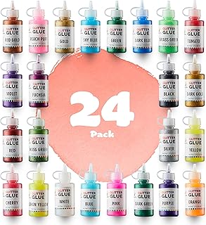 Glitter Glue (Value Pack - 24 Colors) | Washable Glittery Art Glue | Essential Slime Supplies for Slime Making and Arts & ...