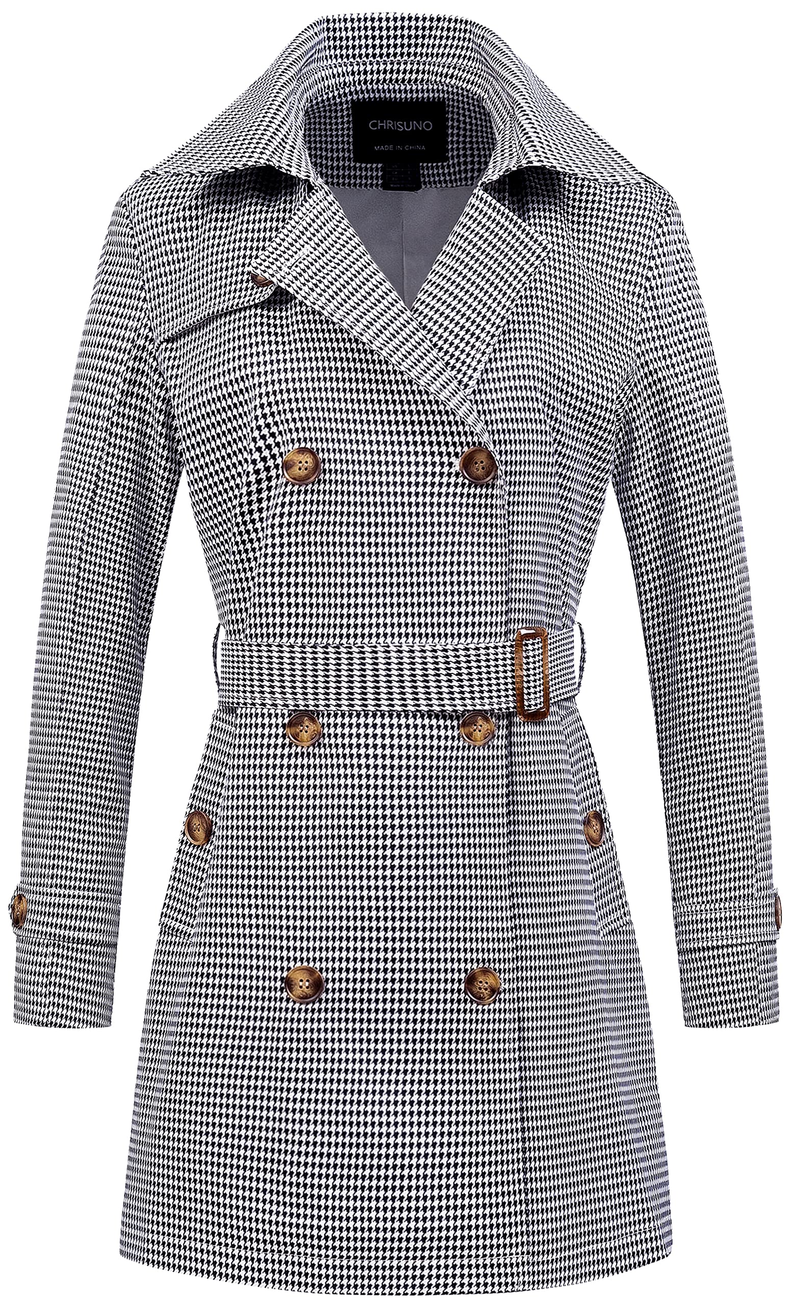 Chrisuno Womens Double Breasted Trench Coats Mid-Length Belted Overcoat Long Dress Jacket with Detachable Hood