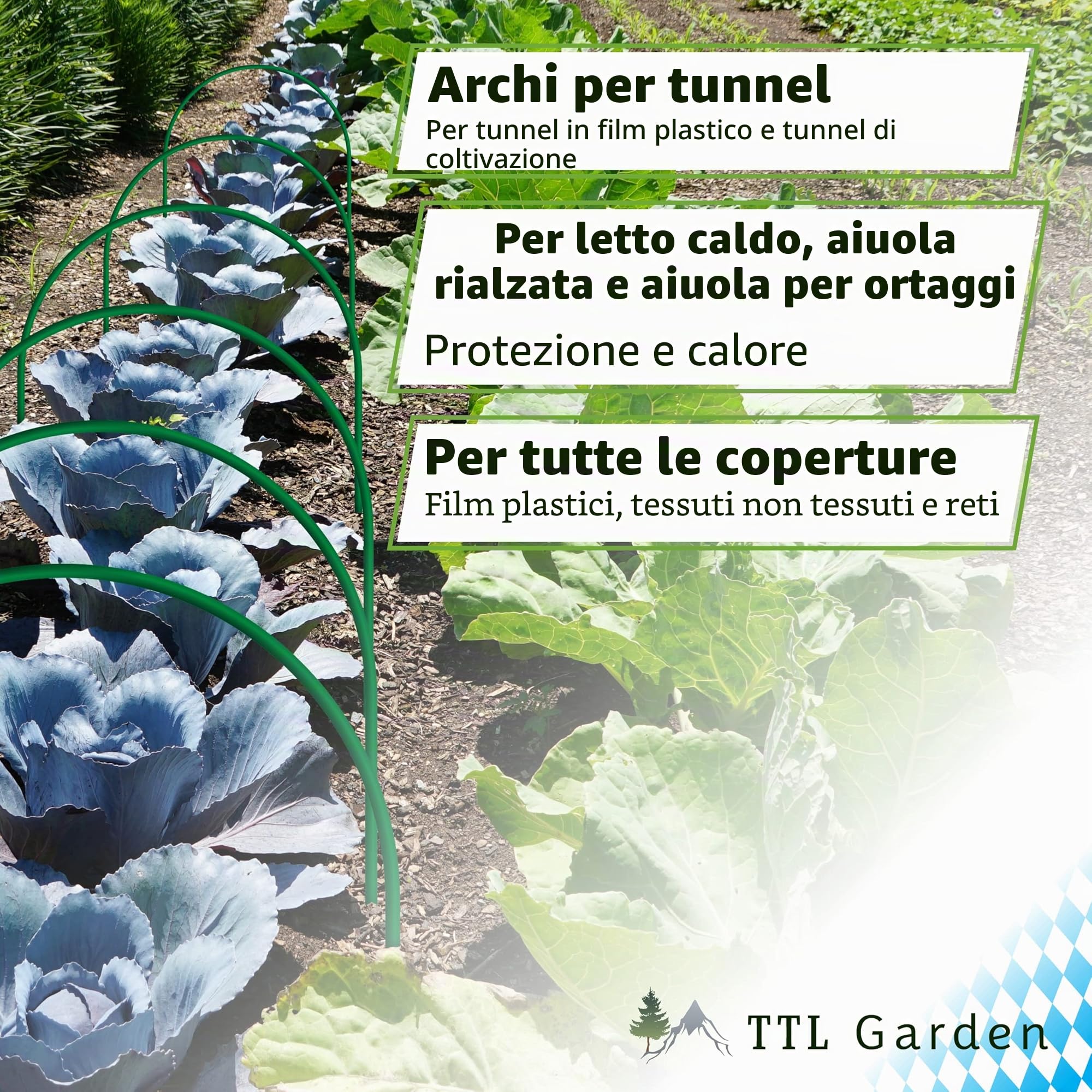 TTL Garden - Set di 12 fogli a tunnel da 65 x 60 cm, in acciaio rivestito, larghezza 65 cm, arco rotondo per copertura, aiuola rialzata, stabile e antiruggine