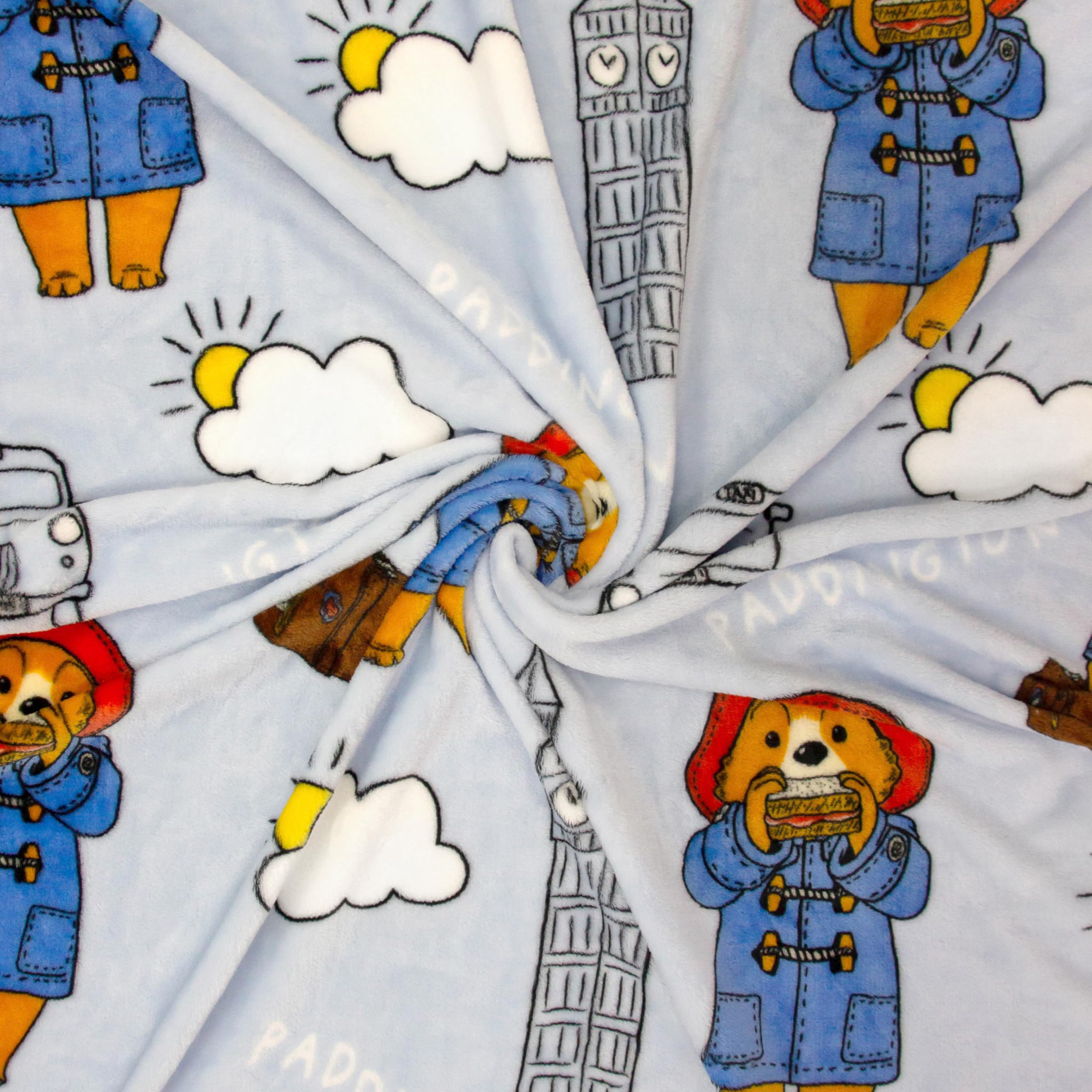 Coperta in pile con licenza ufficiale Paddington Bear, design Skyline London, super morbida e calda, perfetta per camere dei bambini, campeggio e pigiama party, dimensioni 100 x 150 cm, blu