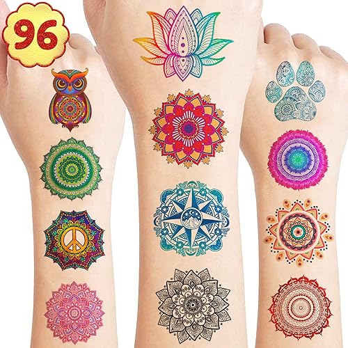 Tatuajes temporales de mandala  Henna DIY Indian Festival 80 calcomanías temáticas para niños suministros de fiesta de cumpleaños, decoraciones,