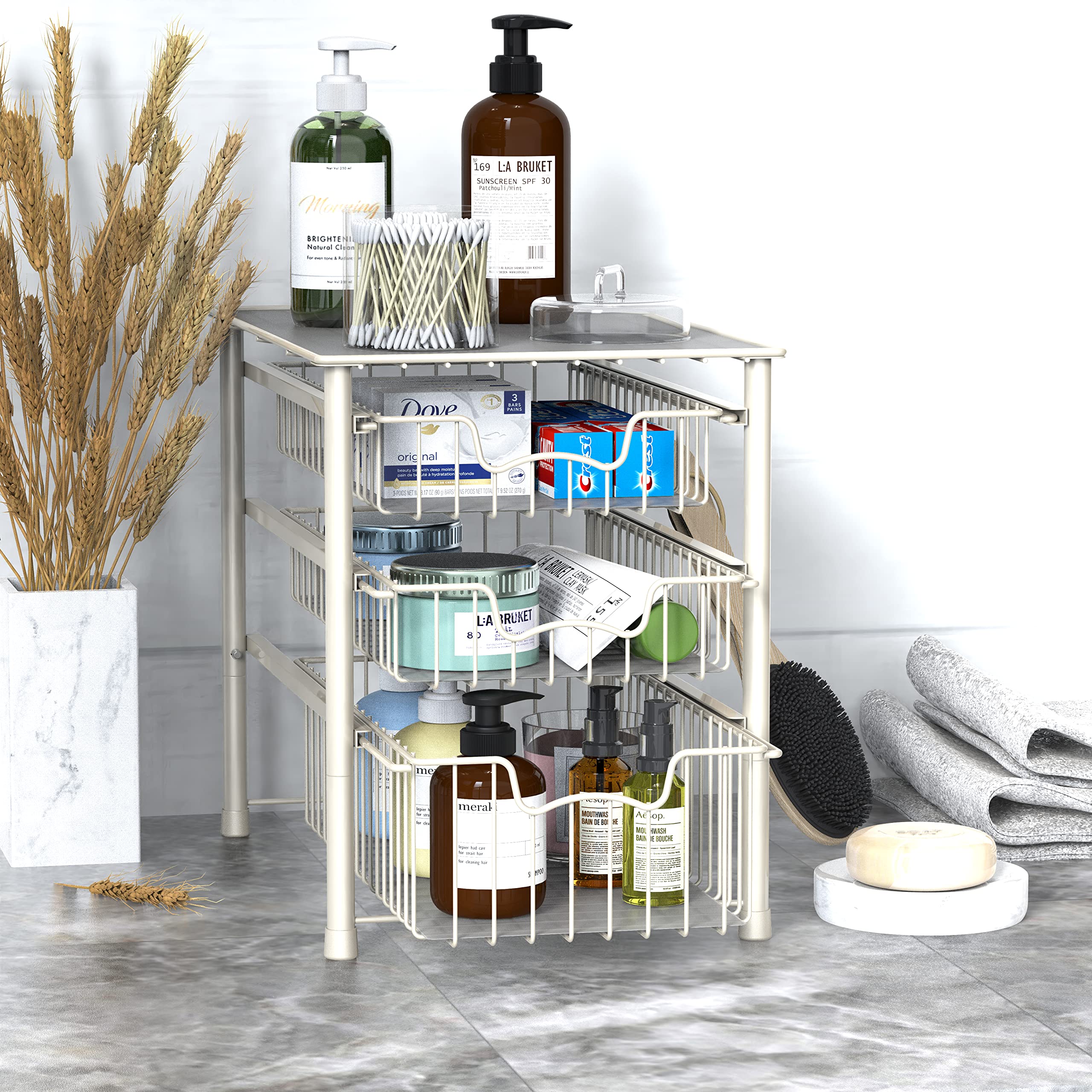 Cajón organizador apilable de 3 niveles para baño y cocina, color blanco 6