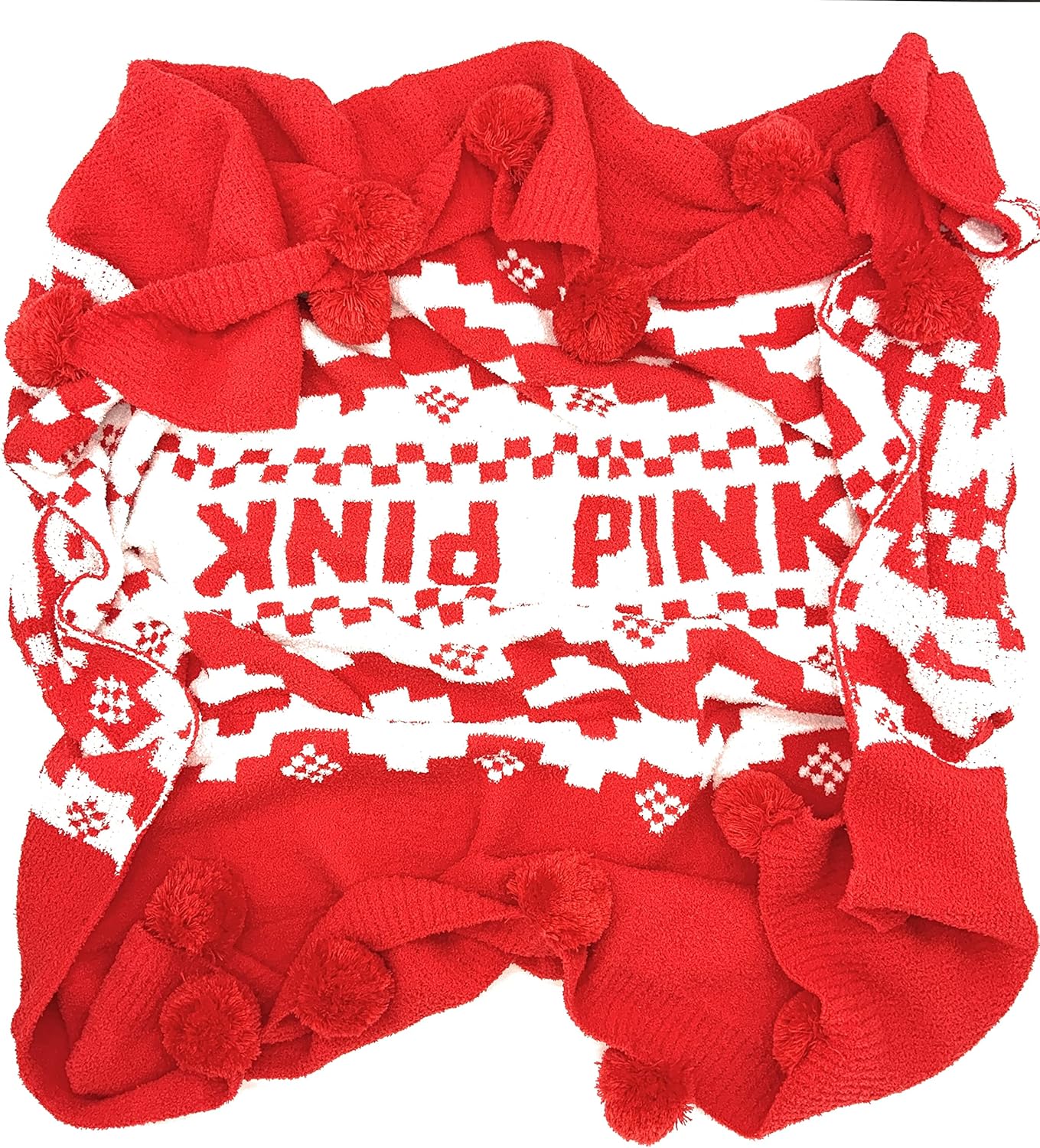 Victoria's Secret Marshmallow Knit Plush Blanket, Red/Snowflake