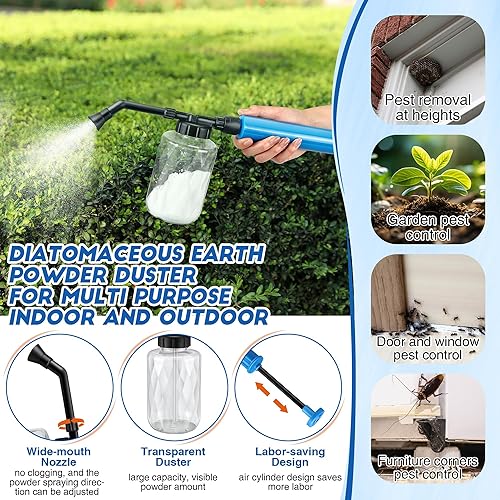 Miniatura 5 de Qualirey Polvo de tierra de diatomeas, dispensador de aplicador de polvo de jardín de 16.9 fl oz, pulverizador de polvo, dispensador de polvo,