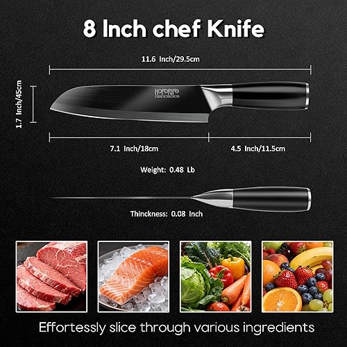 Miniatura 3 de Cuchillo Santoku de 8 pulgadas, cuchillo de chef japonés forjado a mano, núcleo de acero de alto carbono con mango ergonómico de madera negra, caja