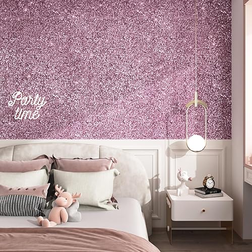 Miniatura 3 de STICKEEP Papel tapiz con purpurina rosa para dormitorio de niñas, papel de contacto con purpurina gruesa, papel de pared con purpurina autoadhesiva