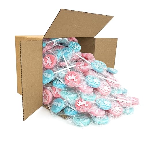 Unicorn Mega Lollipops – Caja a granel de 5 libras (120 unidades) – Sabor de algodón de azúcar – Tatuaje de glaseado revelación de género Ventosas