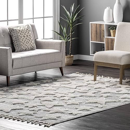 nuLOOM Raven Modern Stars - Alfombra de área con borlas, 4 x 6 pulgadas, color gris claro