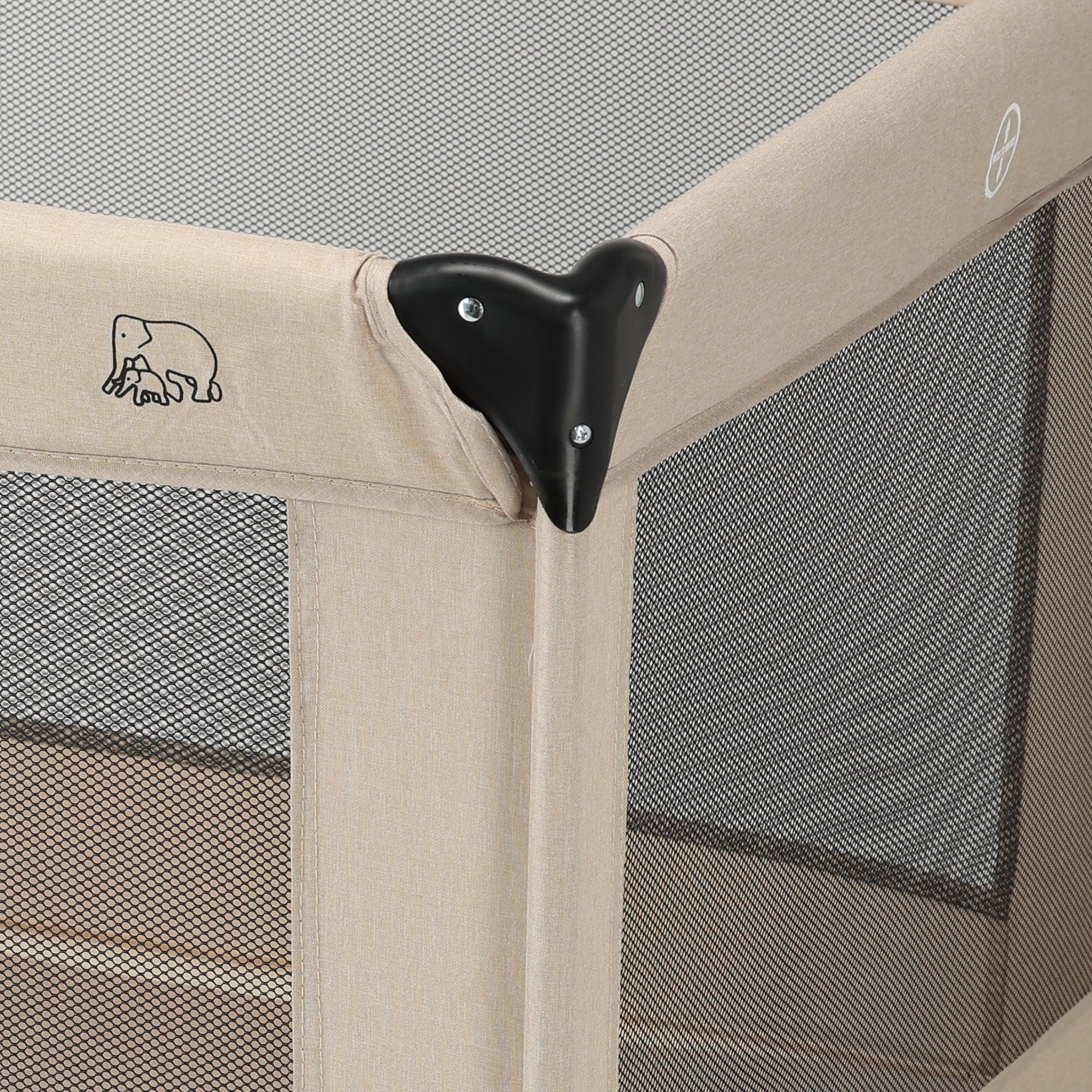 DERYAN Laufstall Baby 100x100cm, Laufgitter Baby, Laufstall mit atmungsaktivem Netz, Faltbares Kinderreisebett mit Matratze & Tragetasche, Playpen, Kinderlaufstall - Nougat