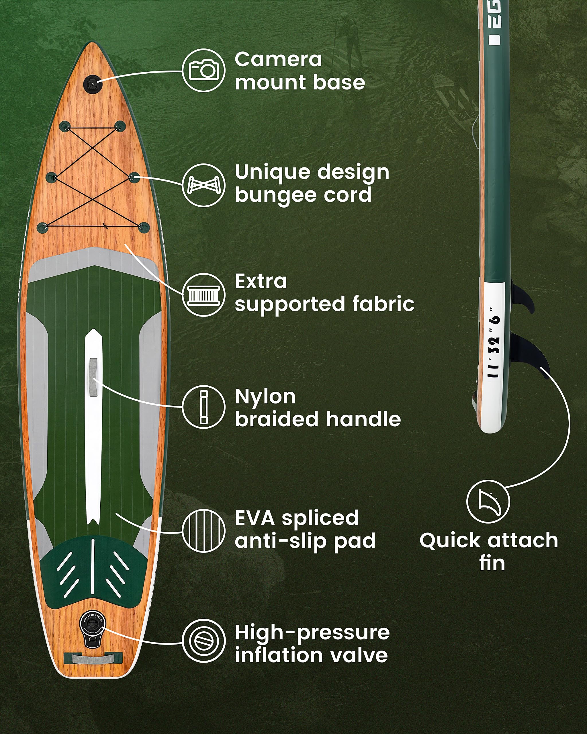Tabla de surf de pie con remo, set de accesorios con remo, bomba y bolsa impermeable, hinchable y antideslizante, para principiantes y profesionales