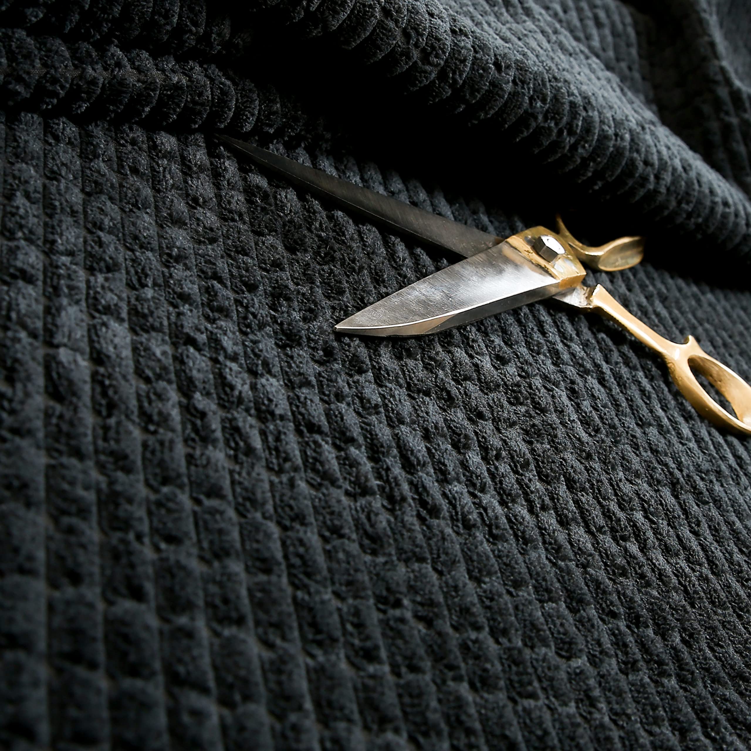 Redbrick Mill Fabrics Soft Waffle Square Effect Cord Corduroy Material Textile for Sofas Chairs Home Furnishings Upholstery Projects Flame Treated, Black (10cm x 8cm Sample)