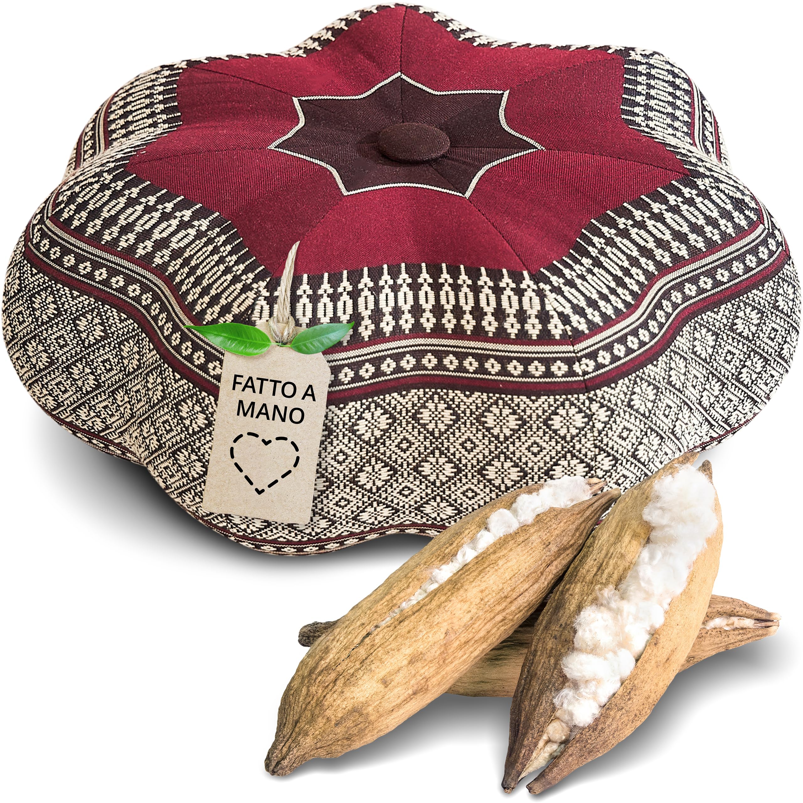 livasia cuscino da meditazione a stella - Ø 30x15cm - cuscino per yoga kapok, pouf, cuscino per pavimento yoga meditazione zen, cuscino zafu giardino balcone, fatto a mano (Bordeaux)