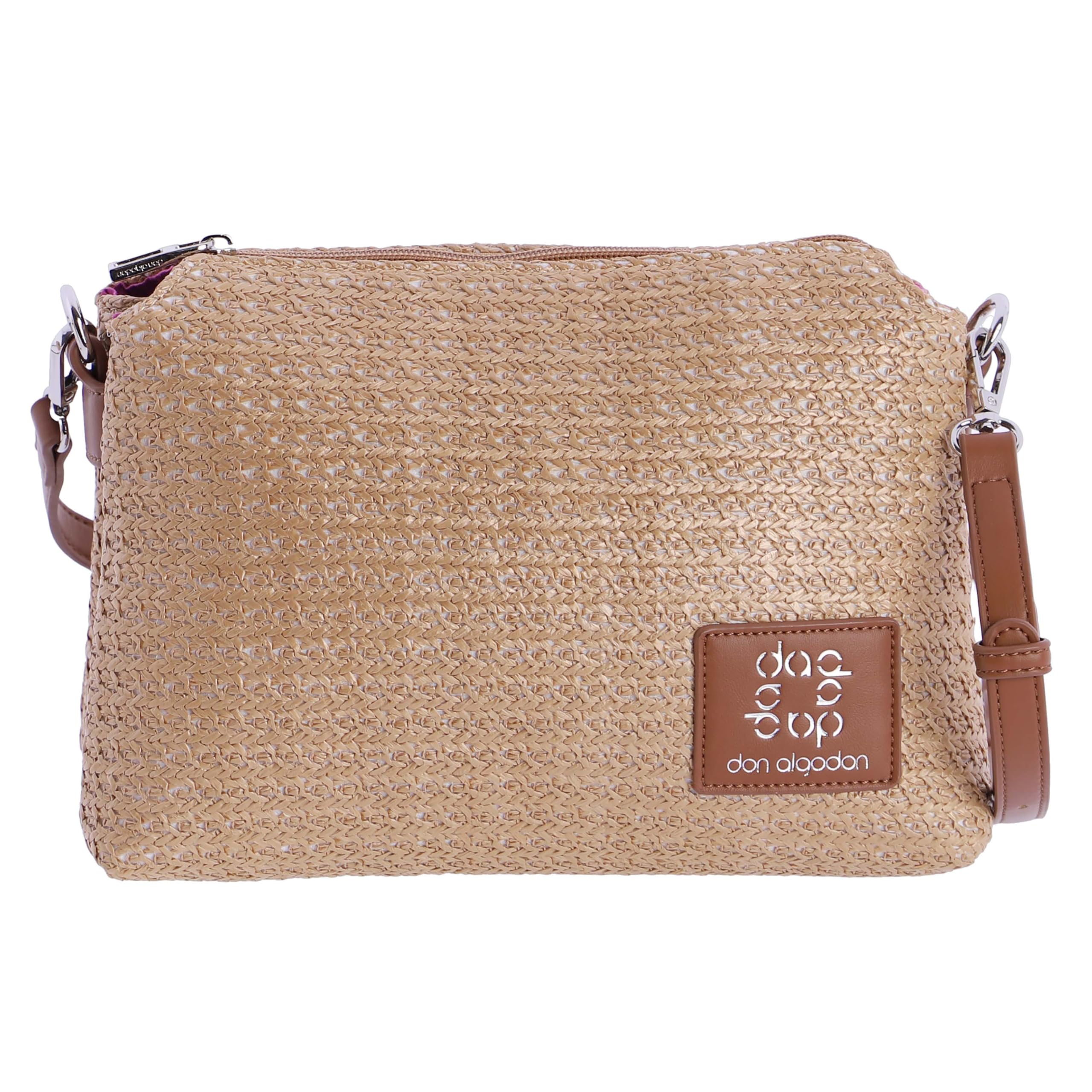 DON ALGODON Bolso mujer - bolso bandolera mujer - bolso playa rafia con cremallera - bolso trenzado mujer - bolso de verano - bolso casual mujer - Bibiana