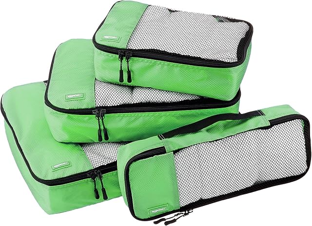 Amazon Basics Packing Cubes - Small, Medium, Large, and Slim (4-Piece Set), Green