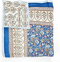 Vista 1 de Saffron Marigold Manta acolchada azul reversible, tamaño Queen, hecha a mano con bloque a mano, estampado encantado, colcha de gasa de algodón azul