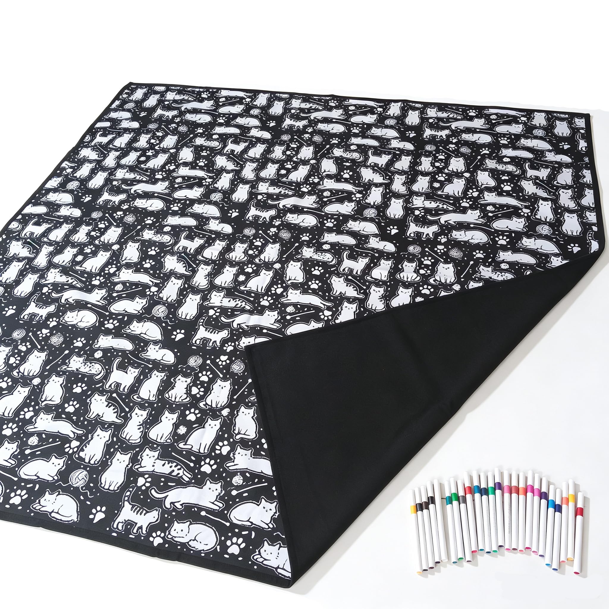 DIY Coloring Blanket with 24 Color Markers (Cat1) | Group painting mat for picnic bedroom & home decor 50x60 Inches