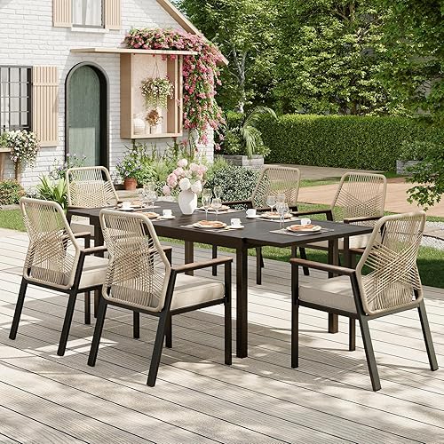 7 Pieces Outdoor Dining Set for 6, Patio Dining Set