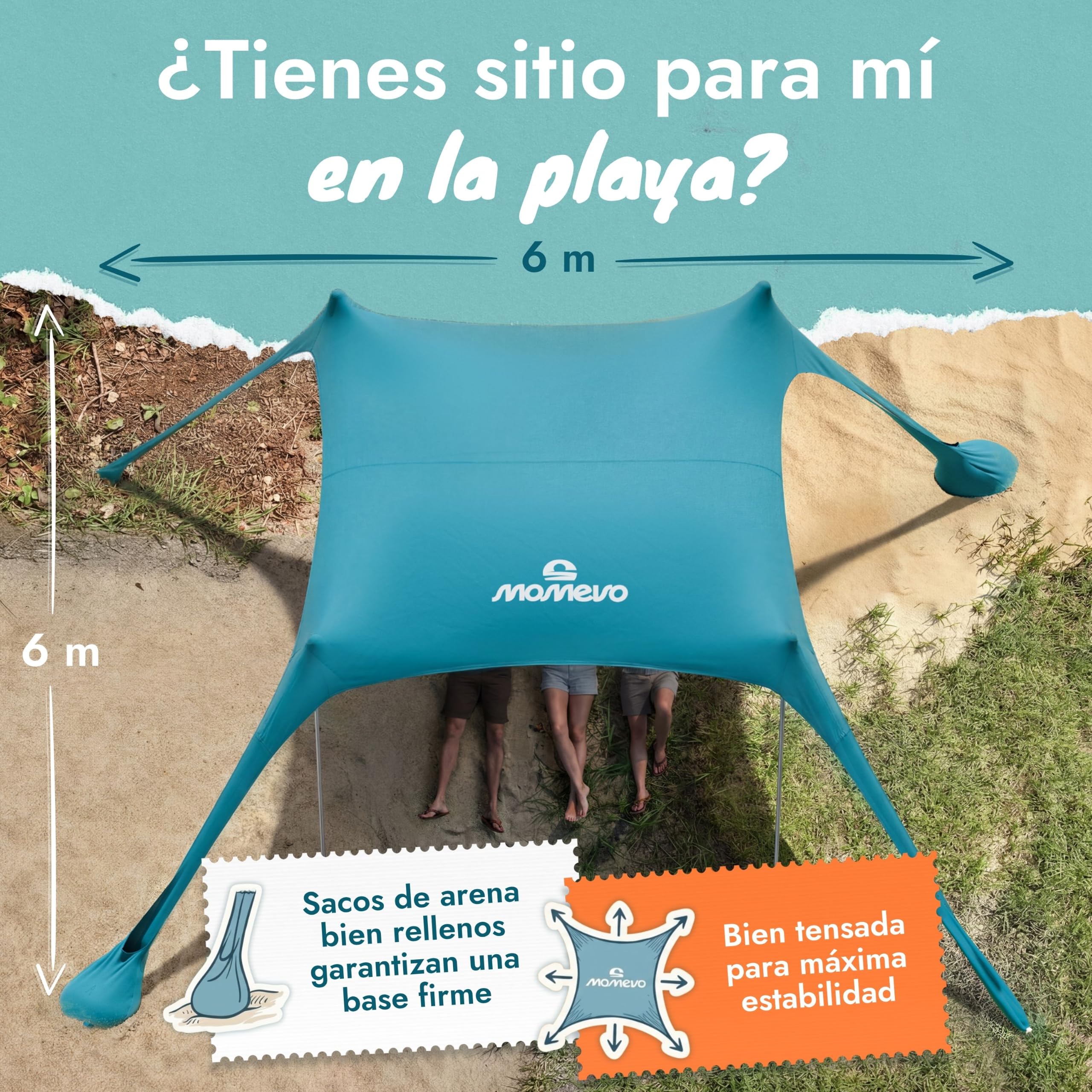Tienda de Playa con toldo Solar UPF50+, 6 Personas, Azul Petróleo | Antiviento, Refugio de playa ligero, resistente al viento y ligera, tienda de playa de nueva generación