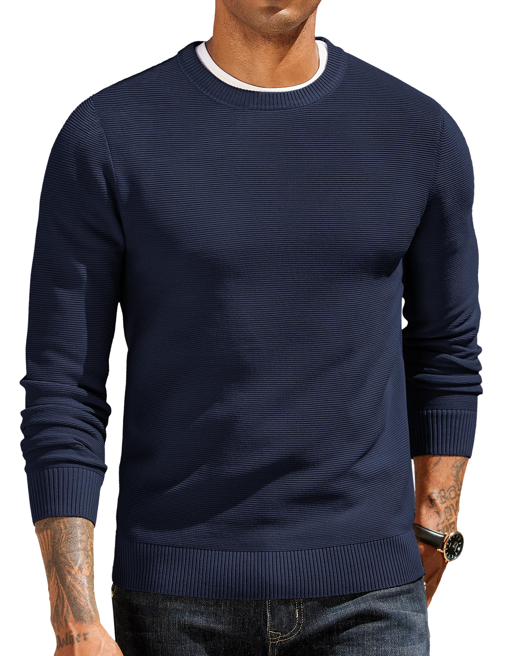 COOFANDY Herren Pullover Langarm Strickpullover mit Rundhalsausschnitt Pulli Casual Business Sweater Winterpullover