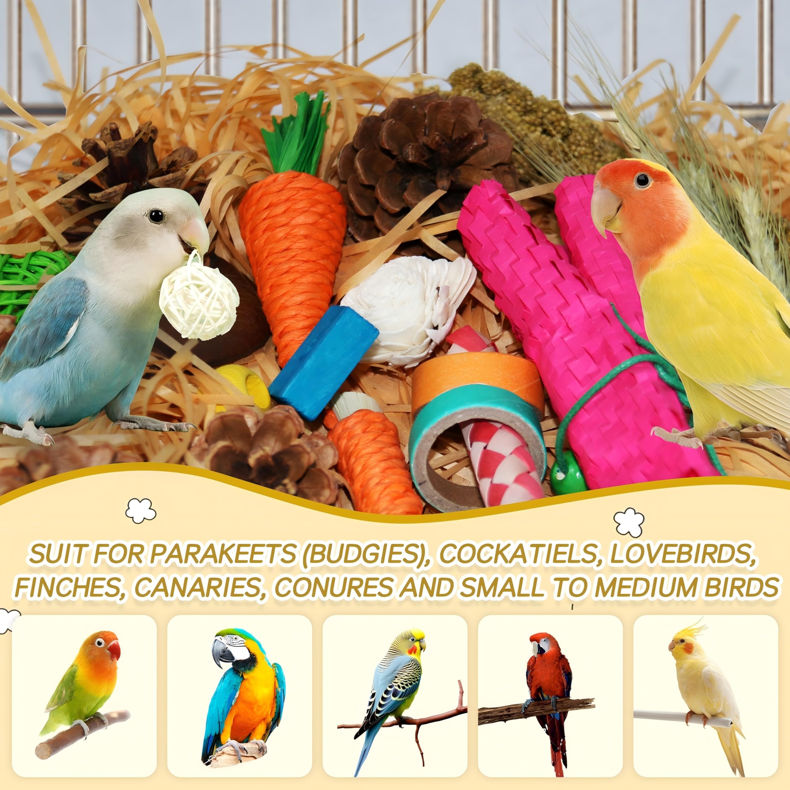 Natural Bird Toy Foraging Parrot Shredding Toys Box - Interactive Shredding & Chewing Toys for Parrots, Conures, Budgies, Lovebirds, Small to Medium Birds - image 3