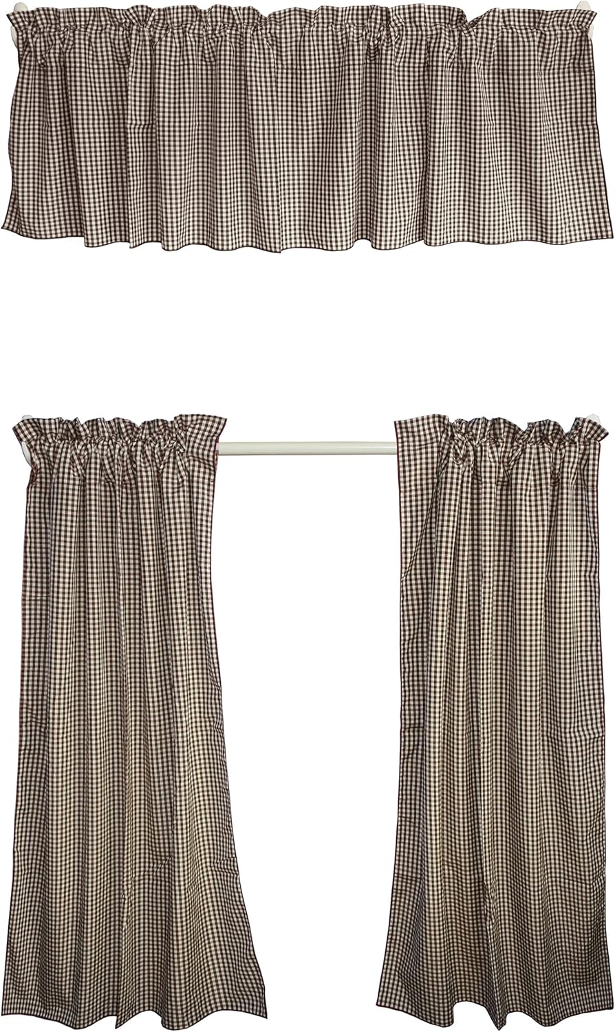 Zen Creative Designs Poly Cotton 1/8th Inch Gingham Checkered 3 Piece Set Window Valance and Tiers Home Décor Bedroom Nursery Kitchen Window (Fuchsia)