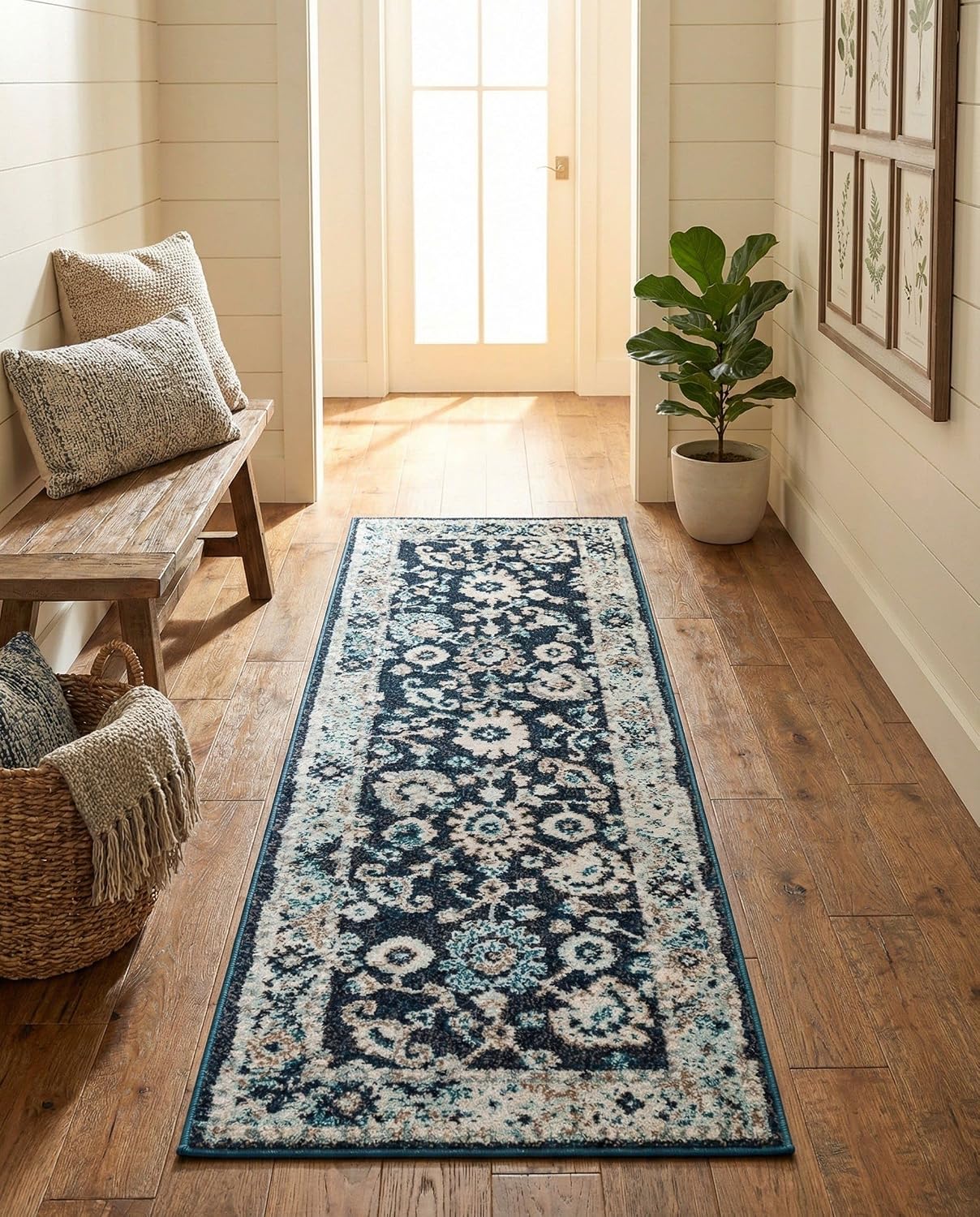 Rugs.com Madeline Collection Rug – 6 Ft Runner Navy Blue Medium Rug Perfect for Hallways, Entryways
