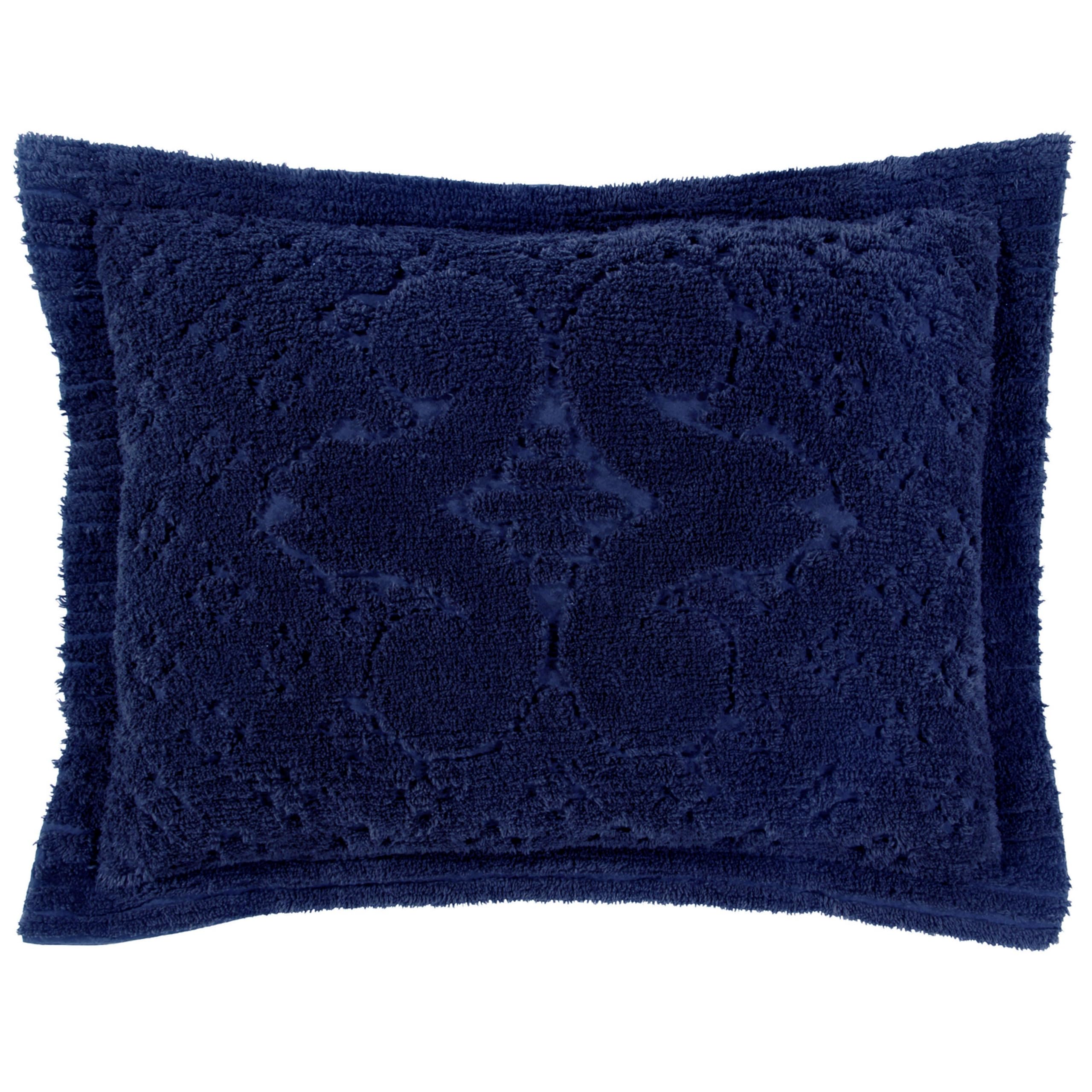 Better Trends Navy Standard Sham 100% Cotton Chenille Bedspread Sham, Soft and Cozy Tufted Tumble Dry (21x27 Std Sham) Ashton Collection