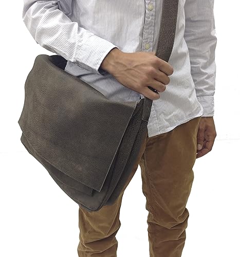 gray leather messenger bag