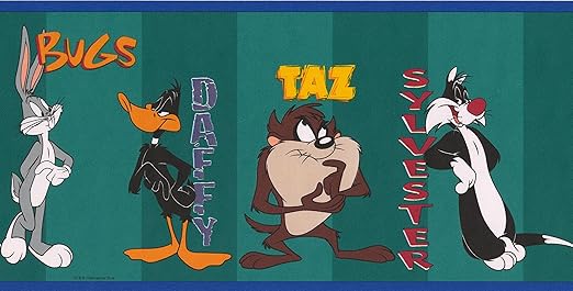 Amazon Co Jp レトロルーニーテューンズディズニー漫画の壁紙ボーダー ティールターコイズ 子供のベビールームロール15 X 7 Diy 工具 ガーデン