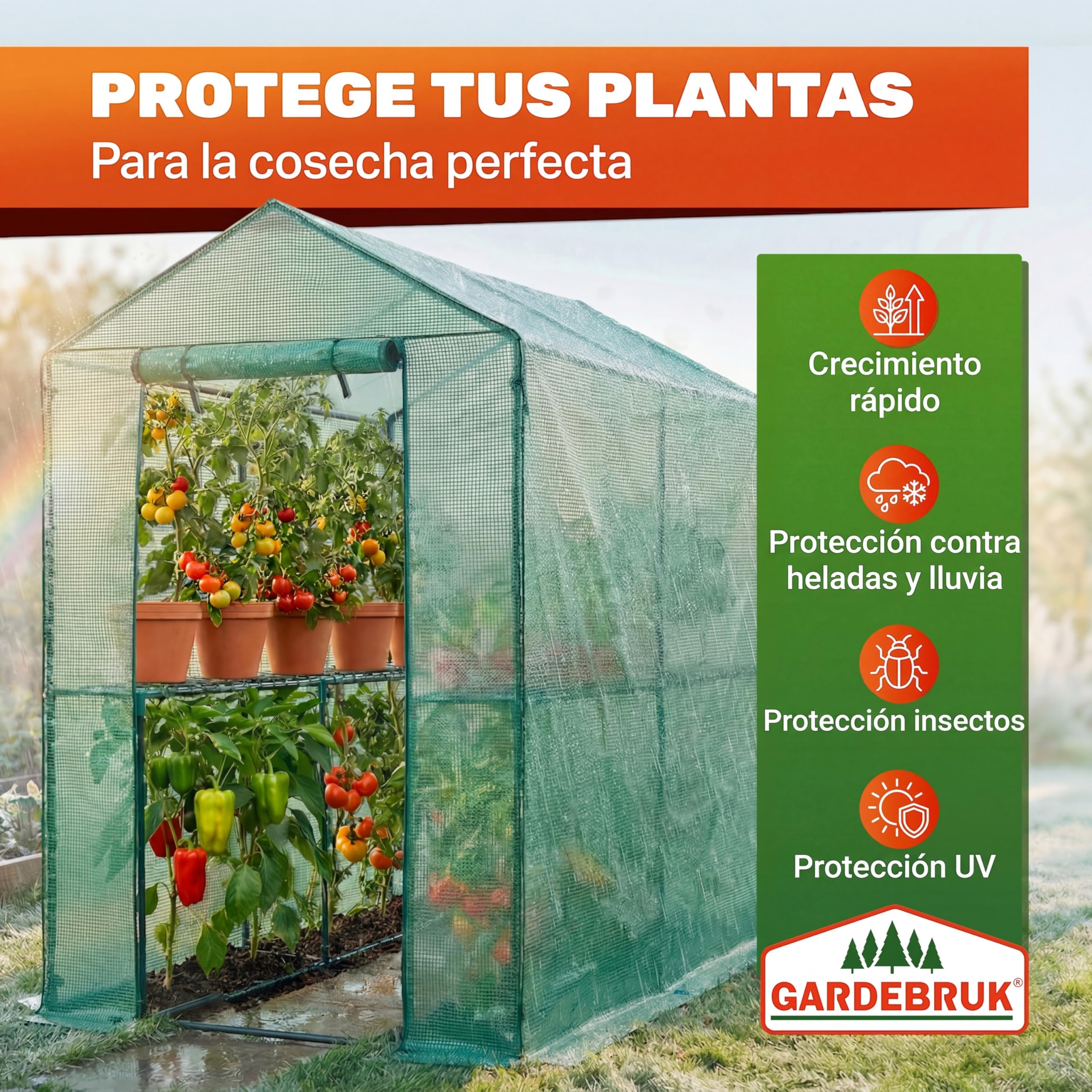 Gardebruk Invernadero de Jardín 190x186x120cm 4 Estantes Puerta Enrollable Cubierta PE Vivero Casero
