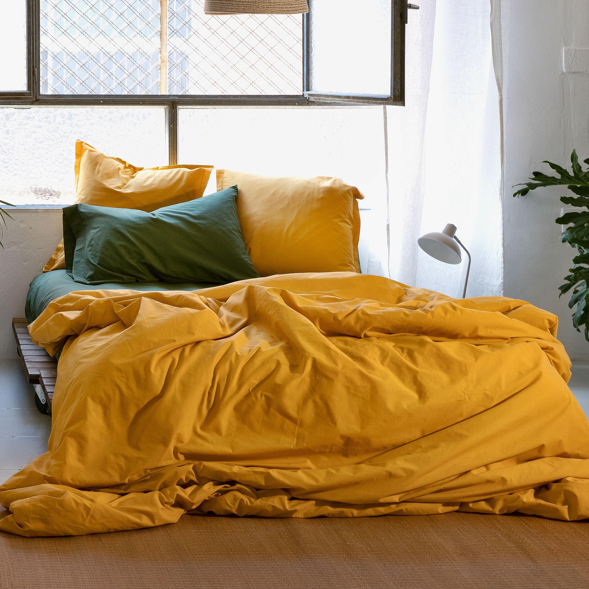 Housse de couette 260x240 moutarde fini les draps trop courts en hiver