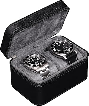 ROTHWELL 2 Watch Travel Case for Men | Compact PU Leather Protective Box with Microsuede Interior | Fits Watches & Smartwatches Up to 55mm Black/Grey