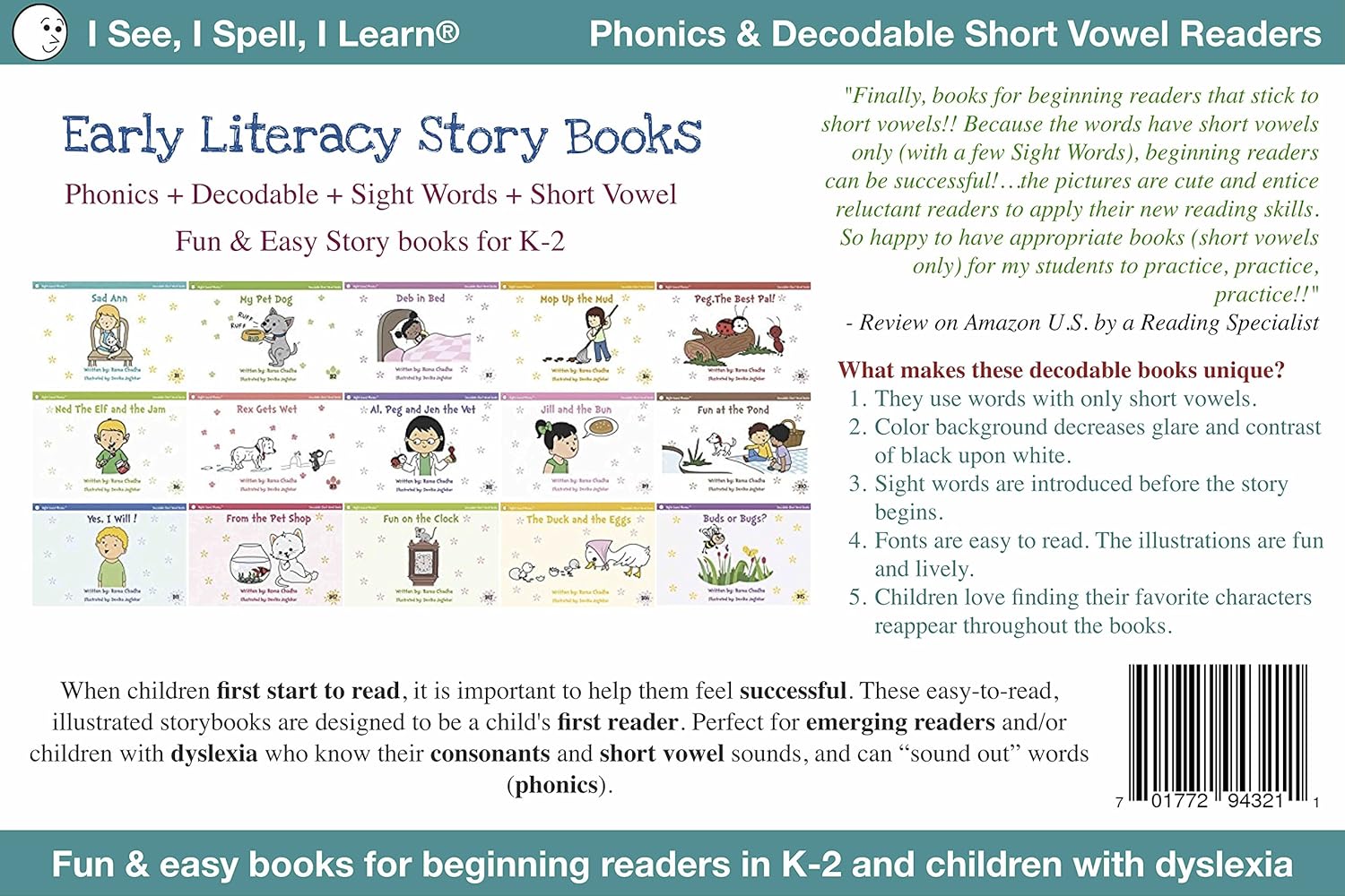 I See, I Spell, I Learn® - Phonics, Sight Words & Short Vowel Storybooks (Decodable Readers for All Children in K-3 and Dyslexia) - Level B