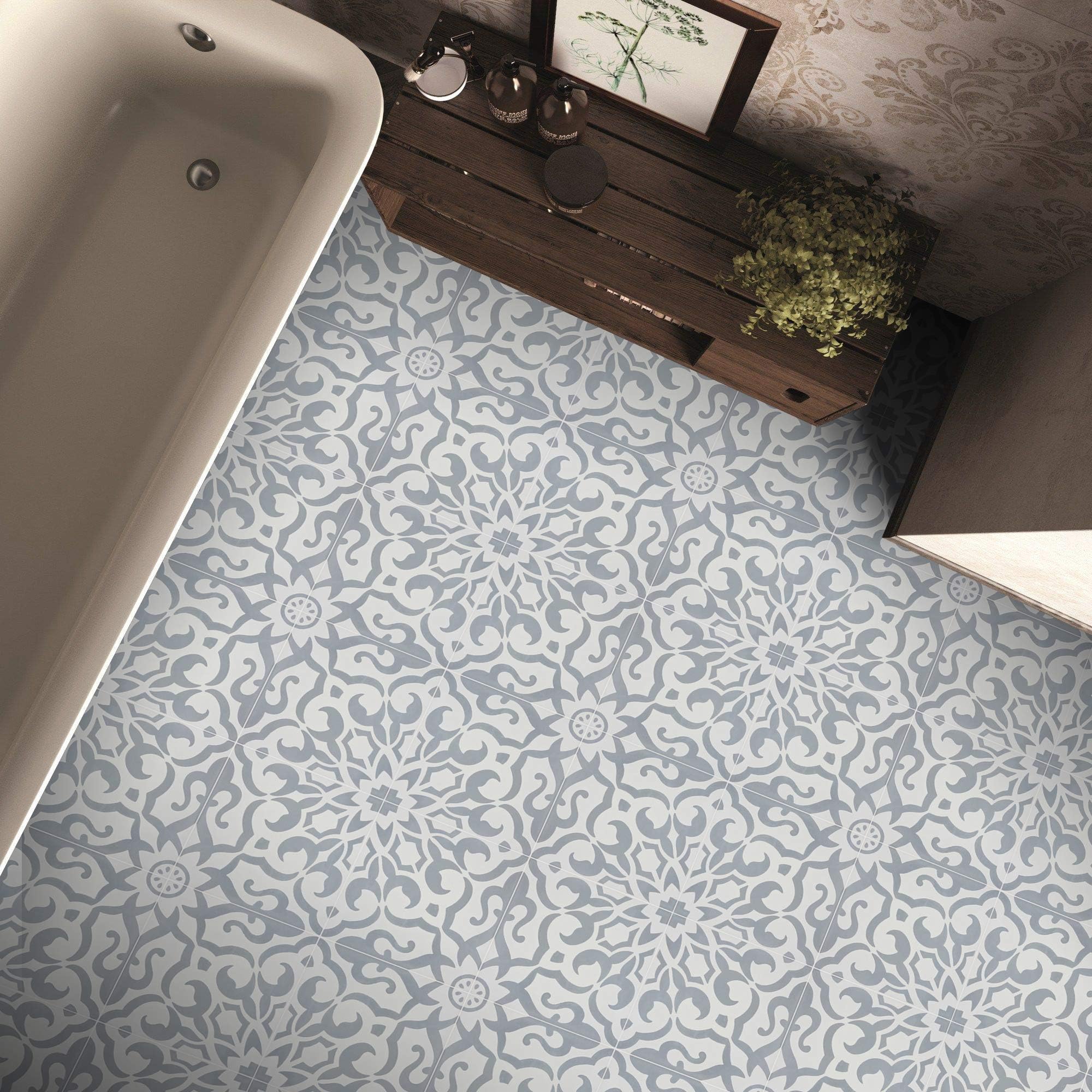 Moroccan Mosaic & Tile House CTP57-02 Atlas Handmade Cement Tile, Grey/White, 12 Piece