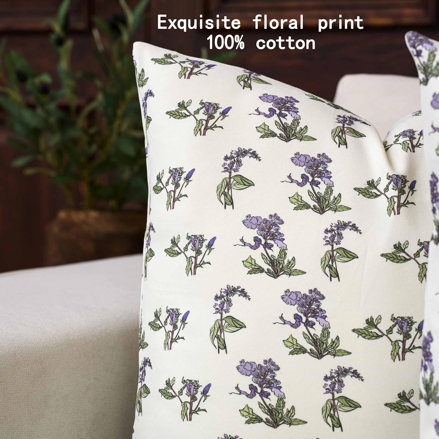 Cloud Like Soft Floral Pillow Covers 20x20 Inch Sage 100% Cotton Set of 2，Decoritve Sofa Bedroom Living Room Home Decor (Sage, 20" x 20" (Pack of 2))