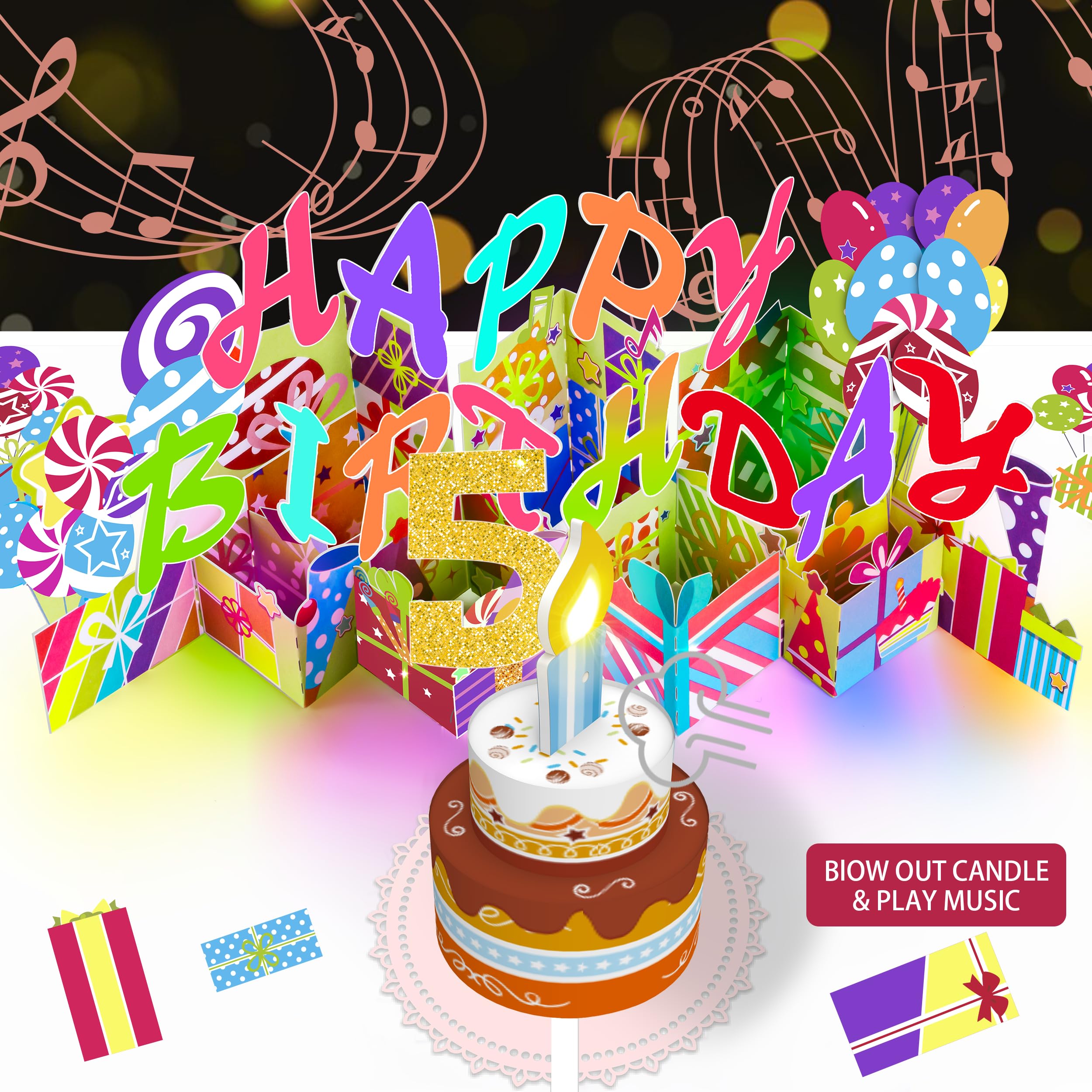 Amazon.com : Gumry 5TH Musical Birthday PopUp Card, Blowable