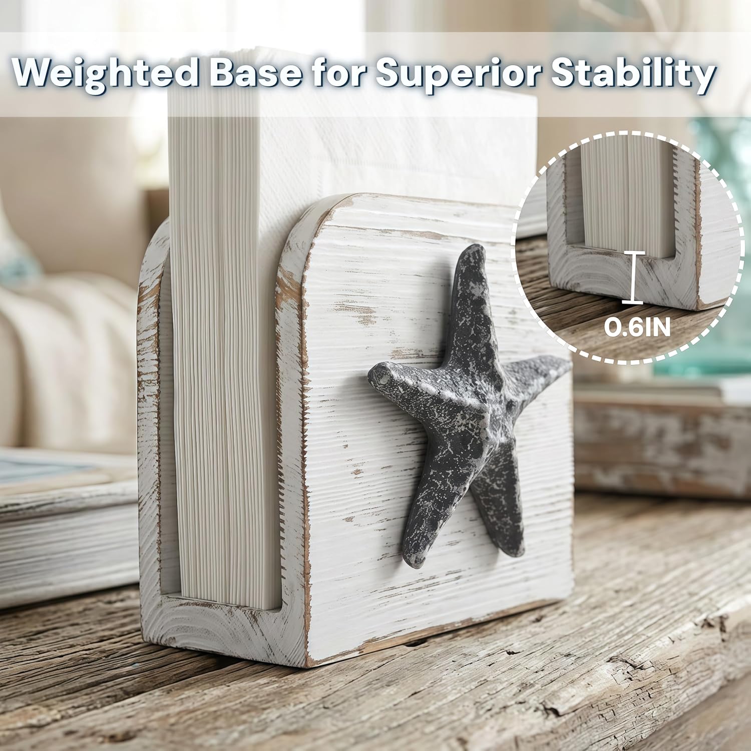 Coastal Napkin Holder with Rustic 3D Starfish