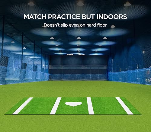 Miniatura 4 de ZivPlay Alfombrilla de bateo de béisbol de 12 x 6 pies, tamaño reglamentario, con placa de casa y césped antidecoloración para entrenamiento de