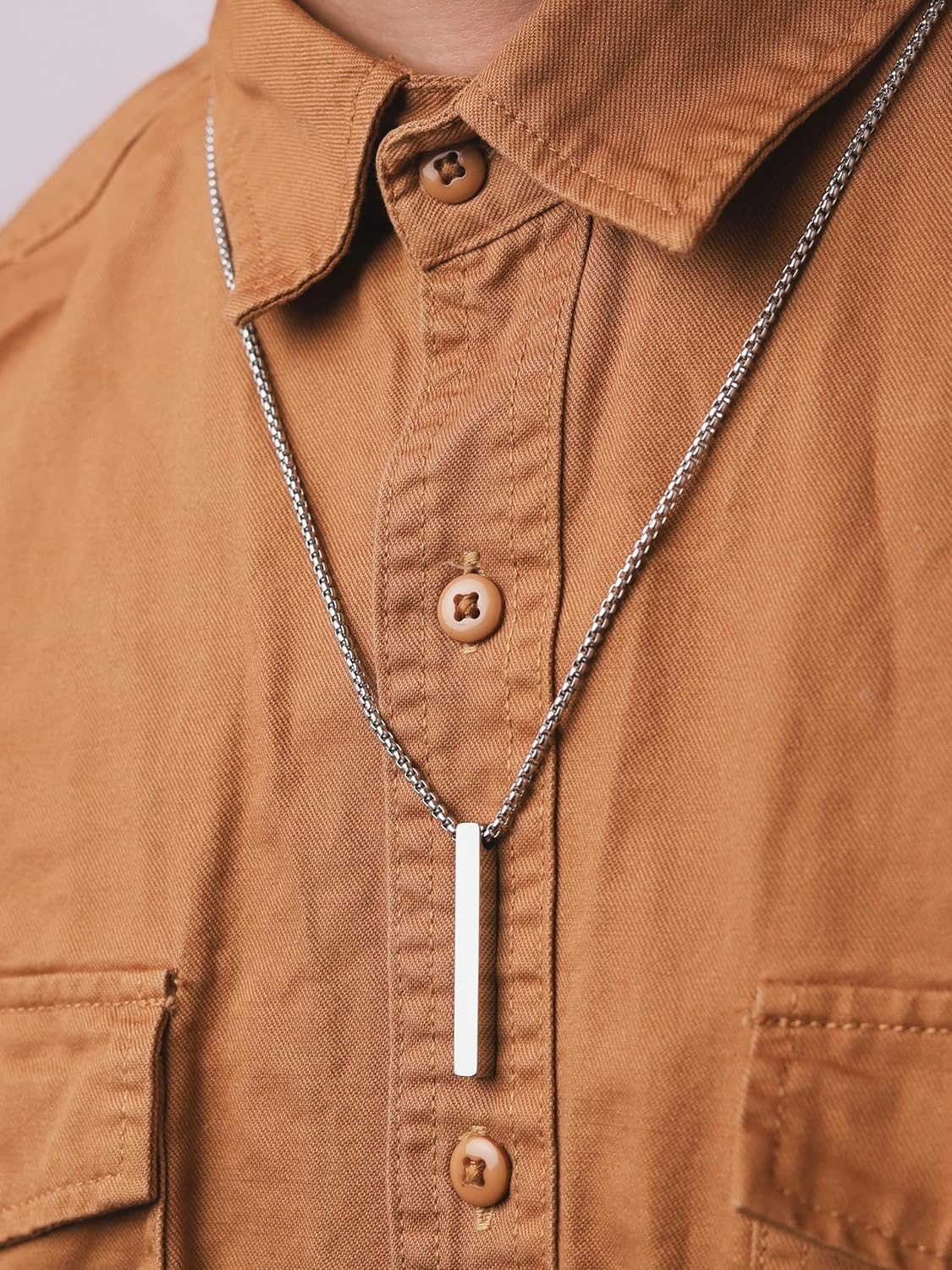 HAQUIL Stainless Steel Simple Minimalist Vertical Bar Pendant Necklace, Box Chain, Jewelry Gift for Men and Women - Image 5