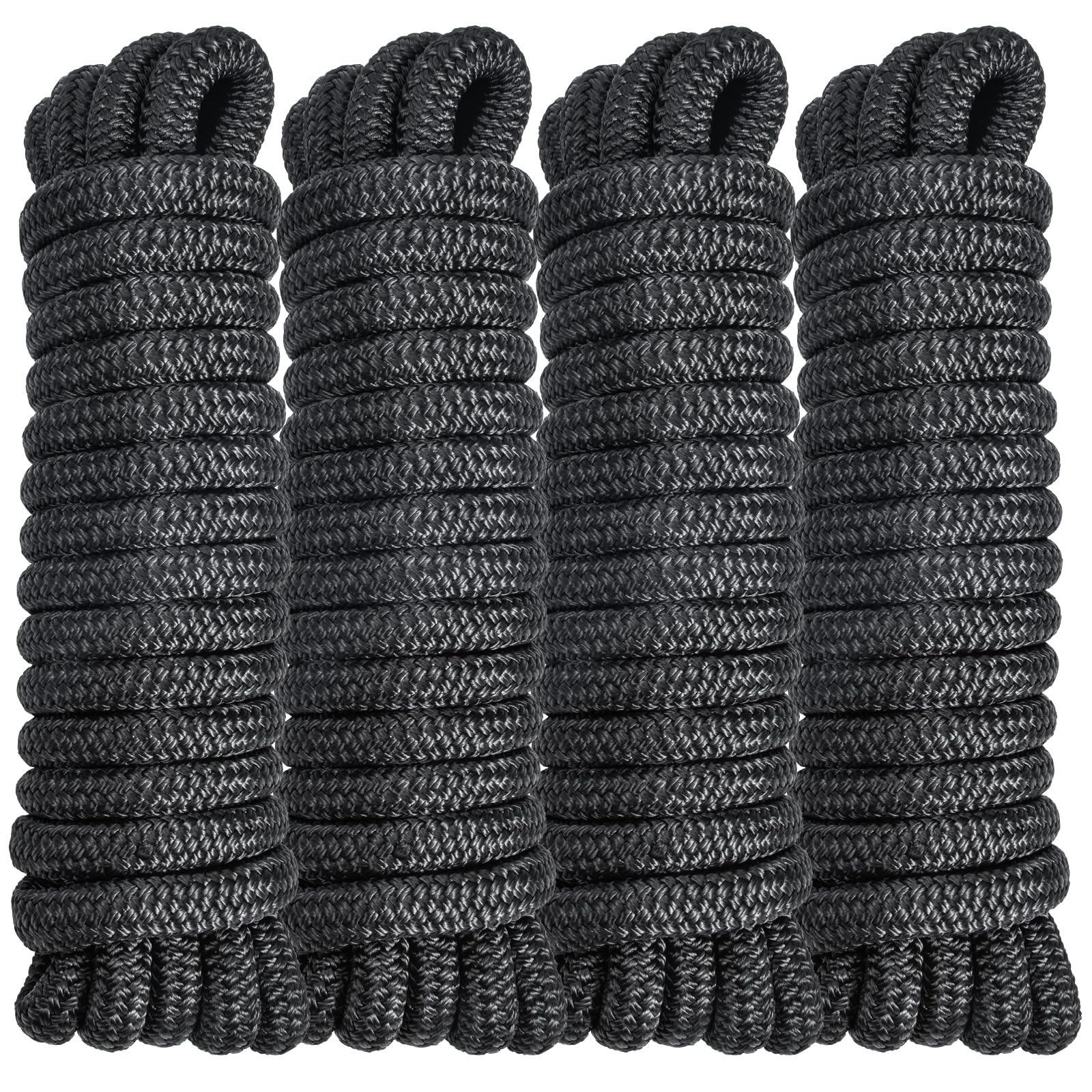 Boat Dock Lines for Boat & Pontoon, Premium Marine- Grade Double Braided Nylon Dock Line, Pre-Spliced with a 15''Eyelet,High Strength,Boating Gifts for Men-Black (5/8" x 15’(4 Pack))