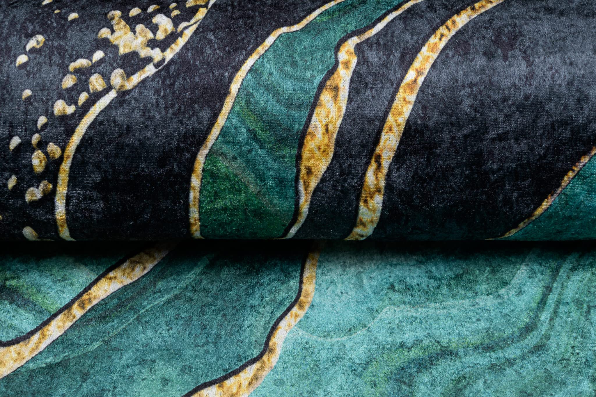 TAPISO Toscana Tappeto Soggiorno Antiscivolo Lavabile Pelo Corto Stampato Design Moderno Elegante Motivo Astratto Marmo tonalità Verde Smeraldo Oro Salotto Sala Camera 200 x 300 cm