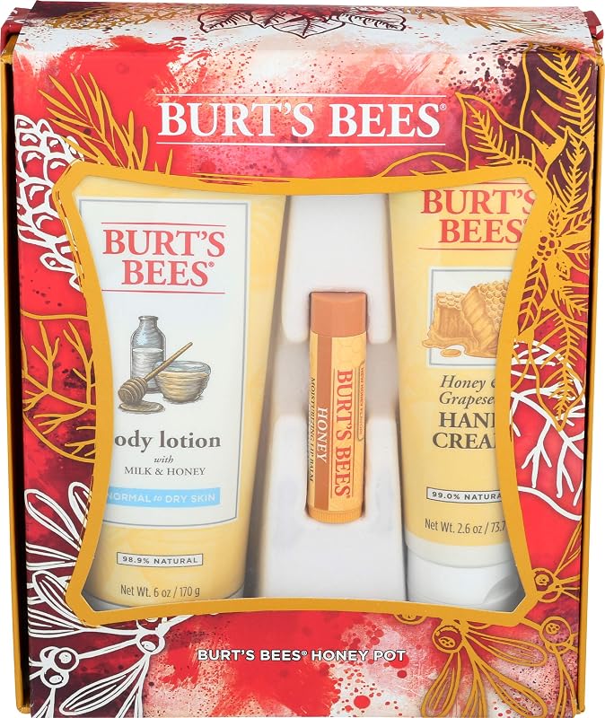 Kit presente Burt's Bees Honey Pot para cuidados da pele e dos lábios, 3 peças