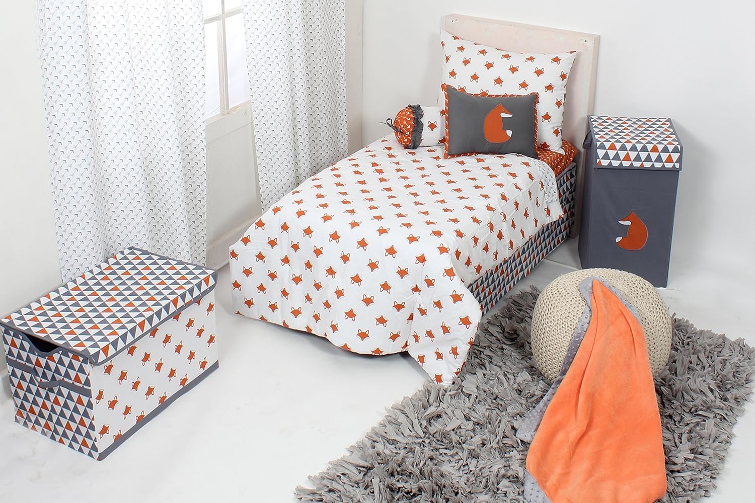Bacati - Playful Fox Orange/Grey Hamper Collapsible