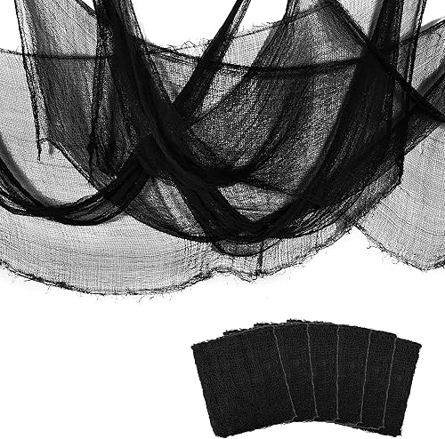 Tela espeluznante de Halloween, 6 piezas de 30 x 72 pulgadas, color negro, espeluznante, de gasa, espeluznante, decoración de tela espeluznante,