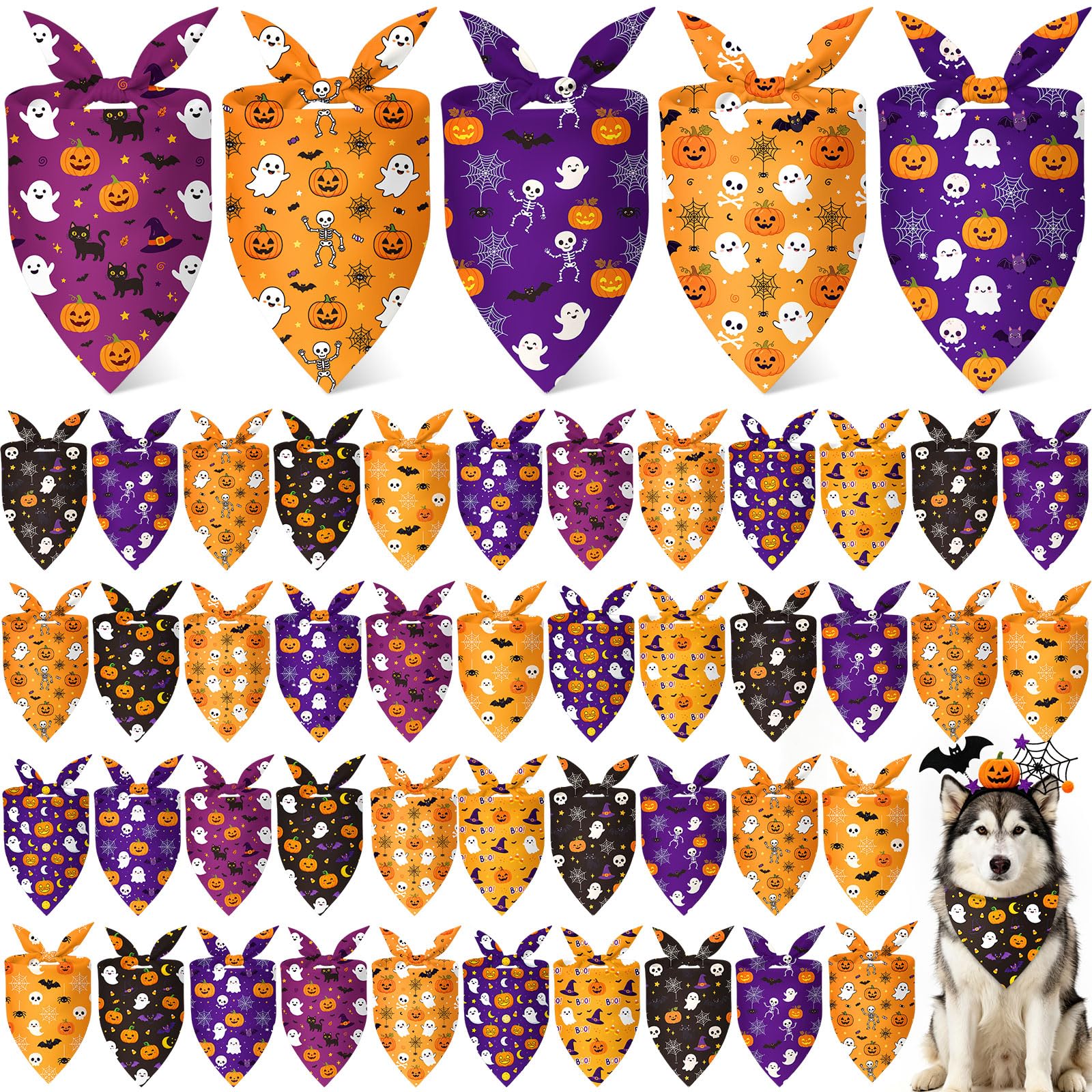 Weewooday 50 Pcs Halloween Dog Bandanas Bulk for Charm Large Pets