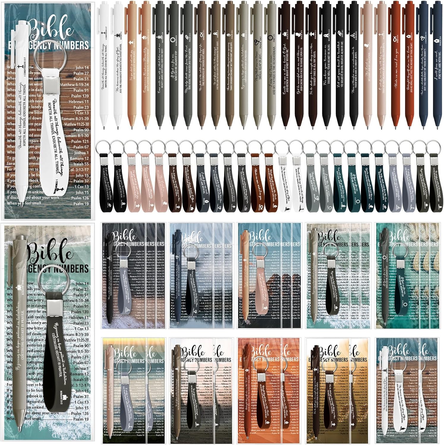 Motiskyy 100 Set Easter Christian Gifts Bulk Religious Pens Bible Verse Emergency Numbers Bookmark Scripture Keychain Regalos for Mother's Day Women Men Pastor Clergy Appreciation (English)